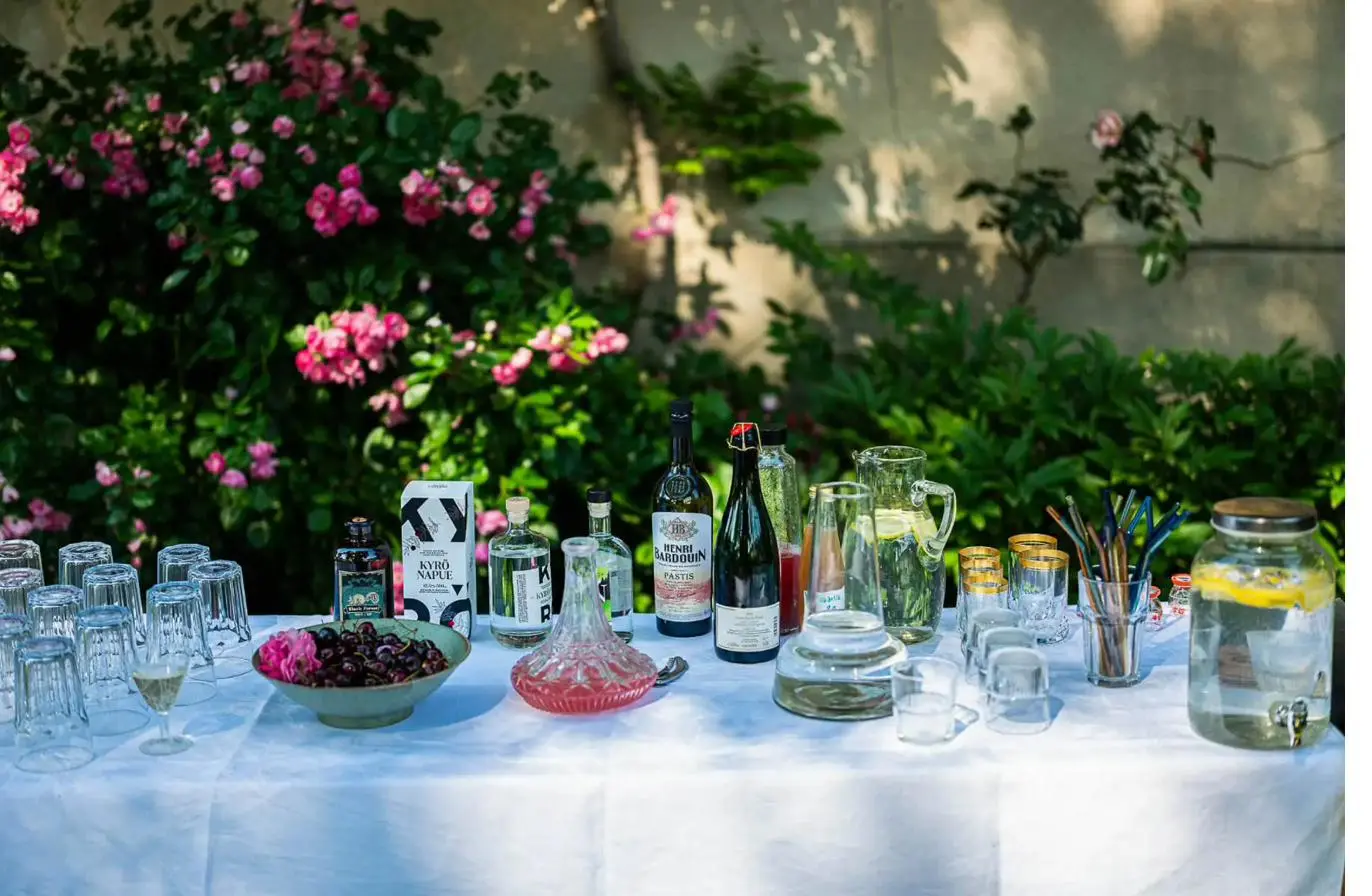 Table in the garden at dusk