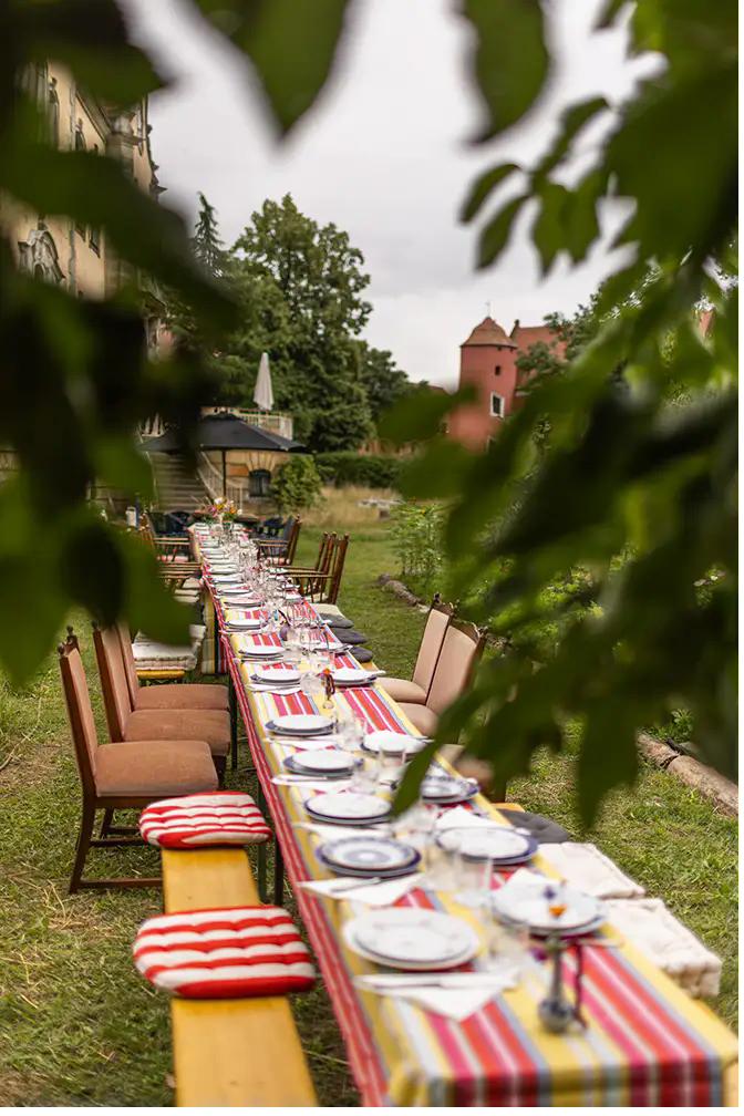 Long table set in the garden